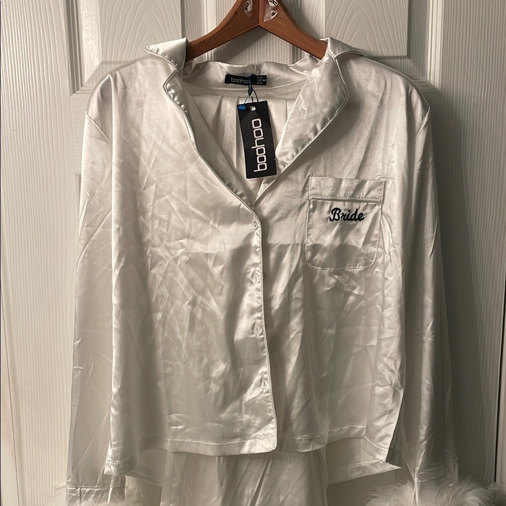 White Satin Bride Pajama Set